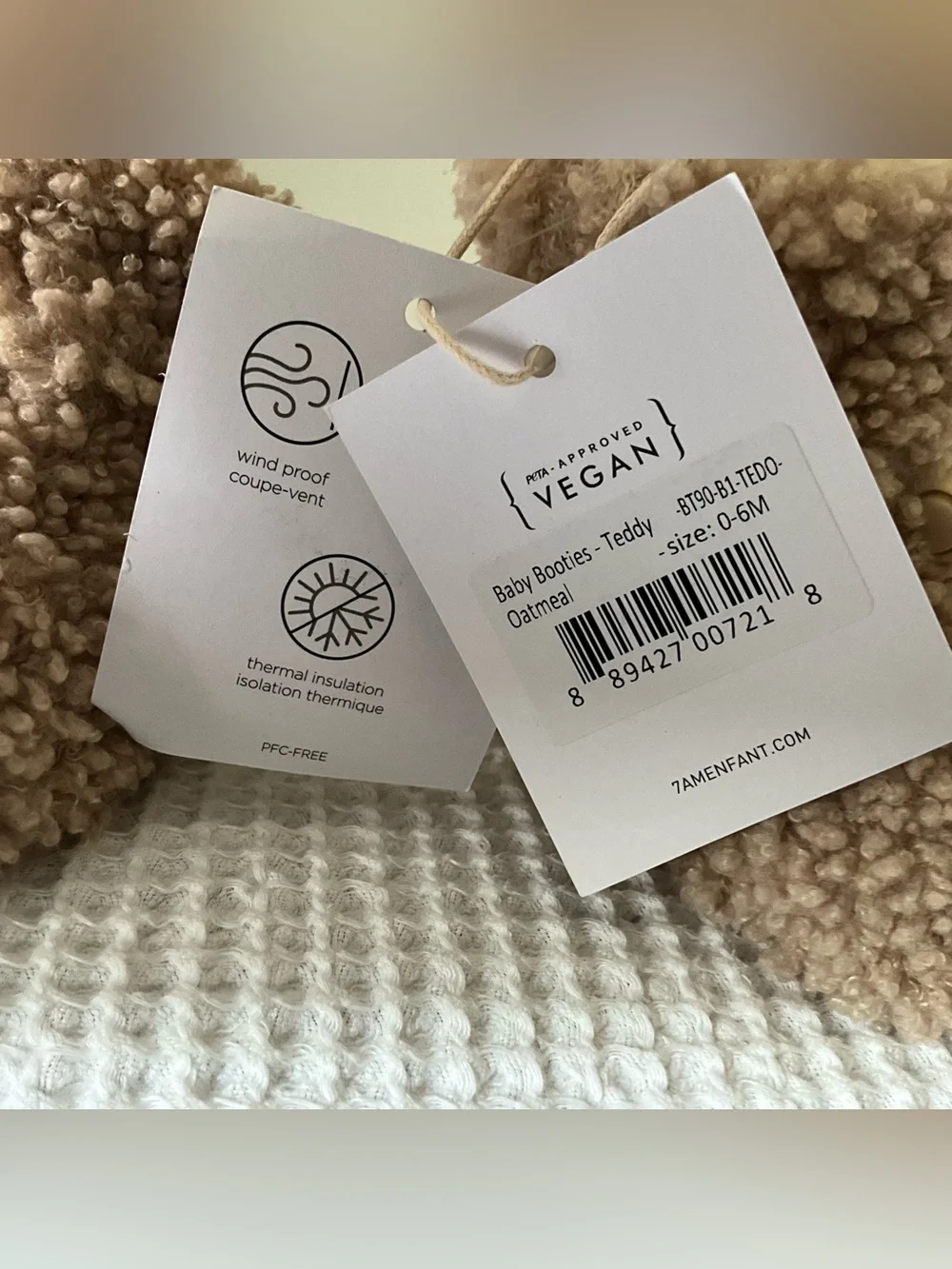 7AM Paris Teddy Sherpa Baby Booties - Beige 0-6 months